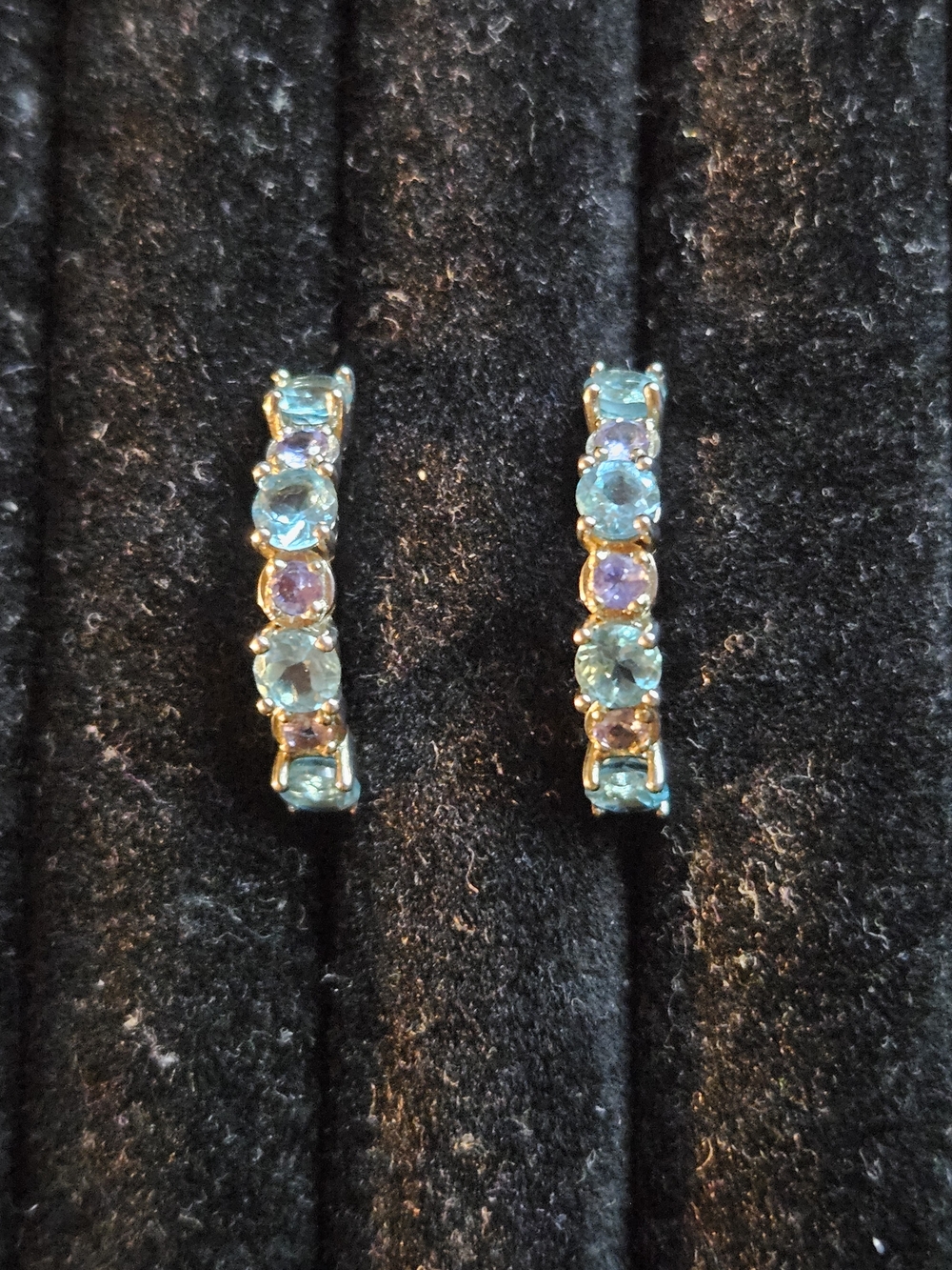 925S Neon Blue Apatite and Tanzanite Hoop Earrings - Women's Jewelry